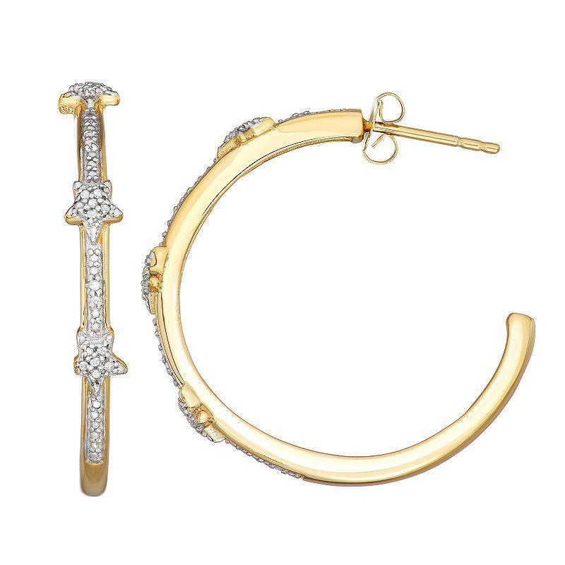 Jewelexcess 14k Gold Over Silver 1/10 Carat T.W. Diamond Hoop Earrings, Womens, White Product Image