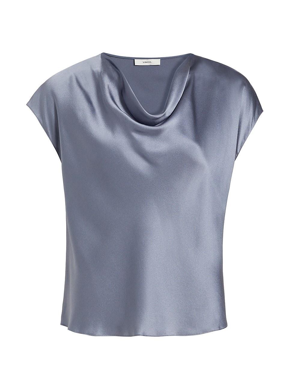 Womens Cap-Sleeve Silk Satin Blouse Product Image