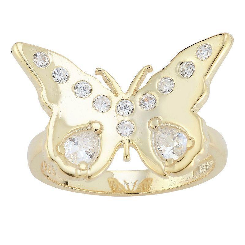 Sunkissed Sterling Cubic Zirconia Butterfly Statement Ring, Womens Gold Product Image