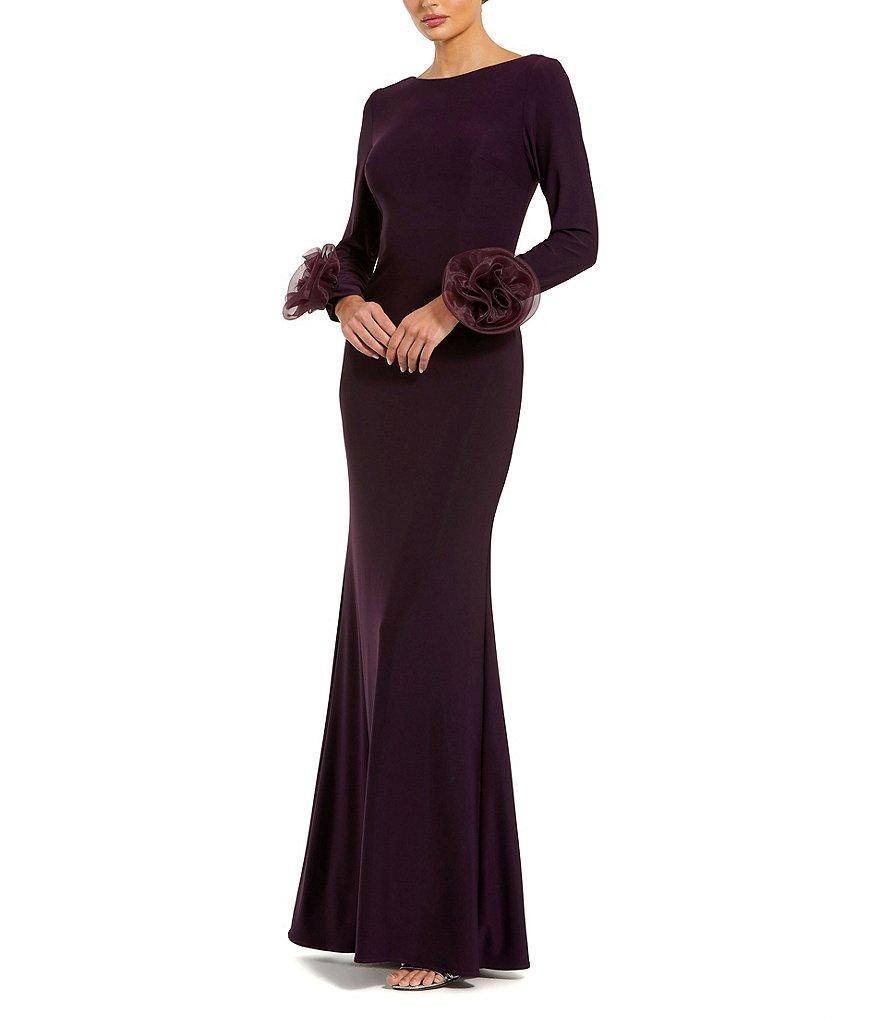 Mac Duggal Round Neck 3D Floral Sleeves Jersey Gown Product Image