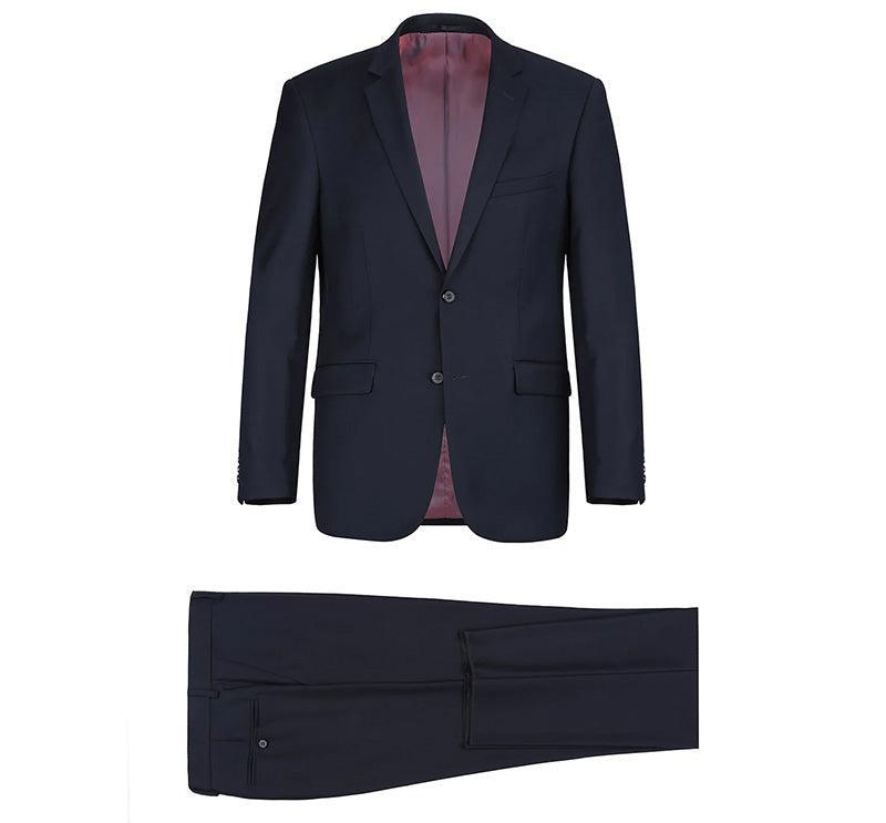 Bevagna Collection - Navy 100% Virgin Wool Regular Fit Pick Stitched 2 Piece Suit Product Image