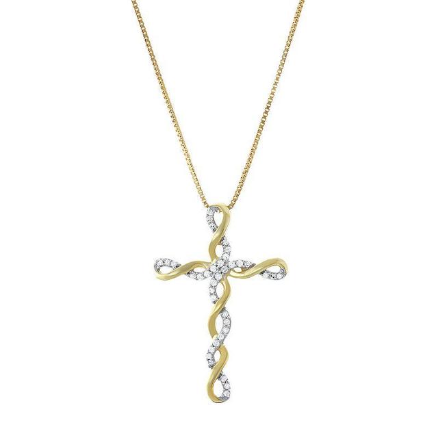 Two Tone Sterling Silver 1/5 Carat T.W. Diamond Cross Pendant Necklace, Womens White Product Image