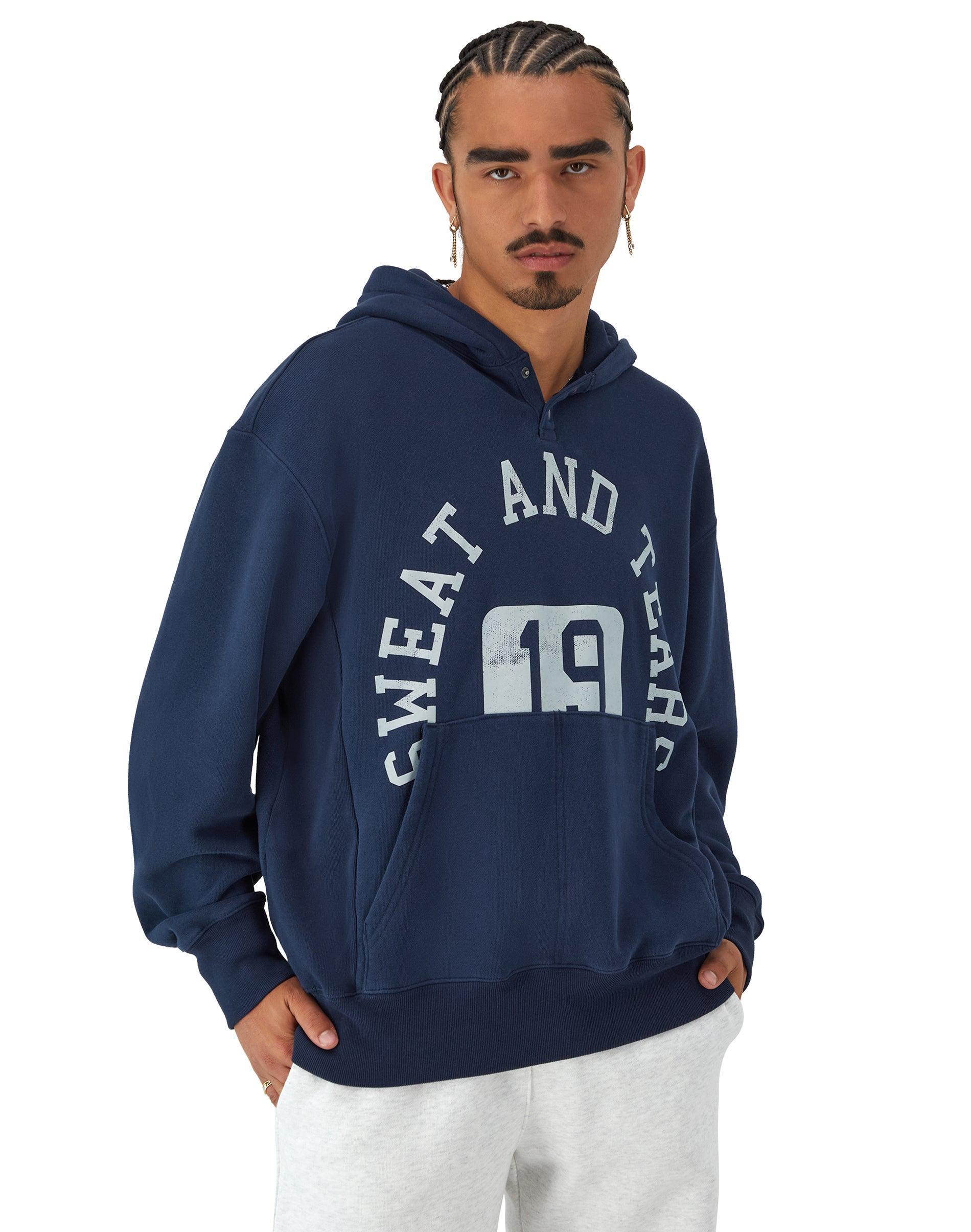 Mens Champion Arena Reverse Weave Hoodie, Sweat & Tears Dark Night Blue 2XL Product Image