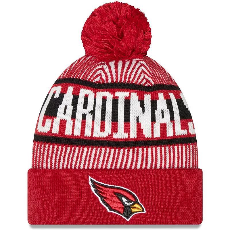 Mens New Era Cardinal Arizona Cardinals Striped Cuffed Knit Hat with Pom Product Image