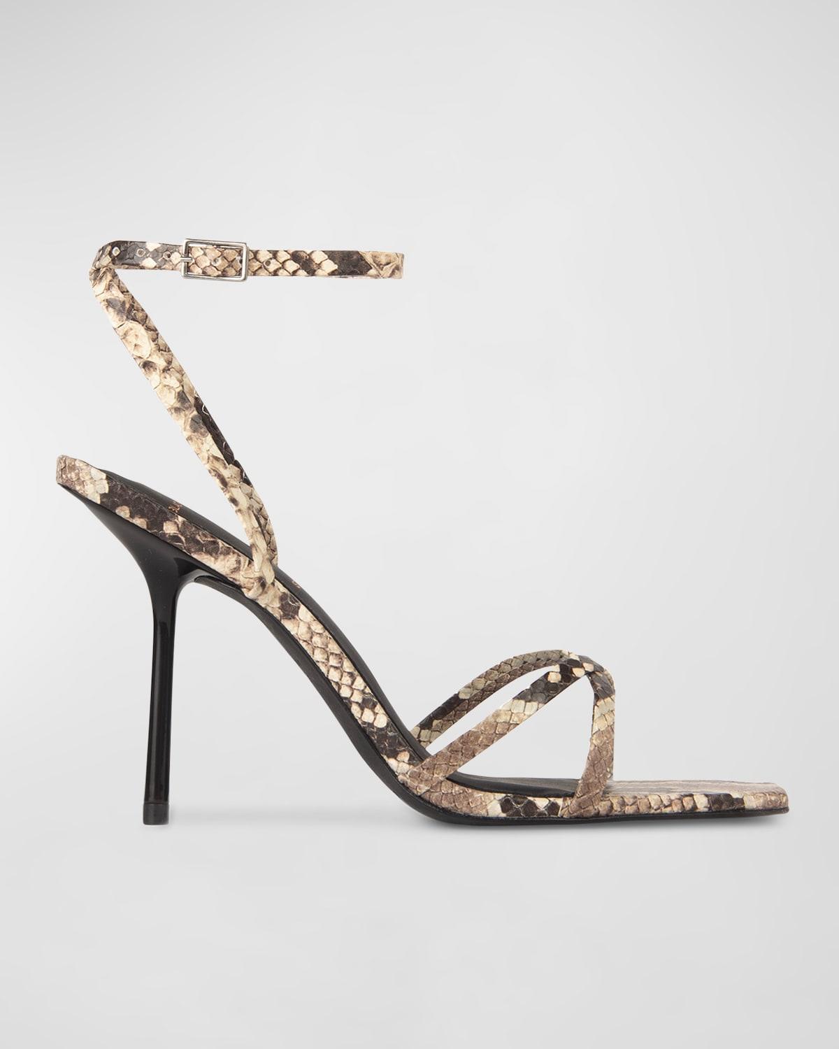 Snake-Embossed Strappy Stiletto Sandals Product Image