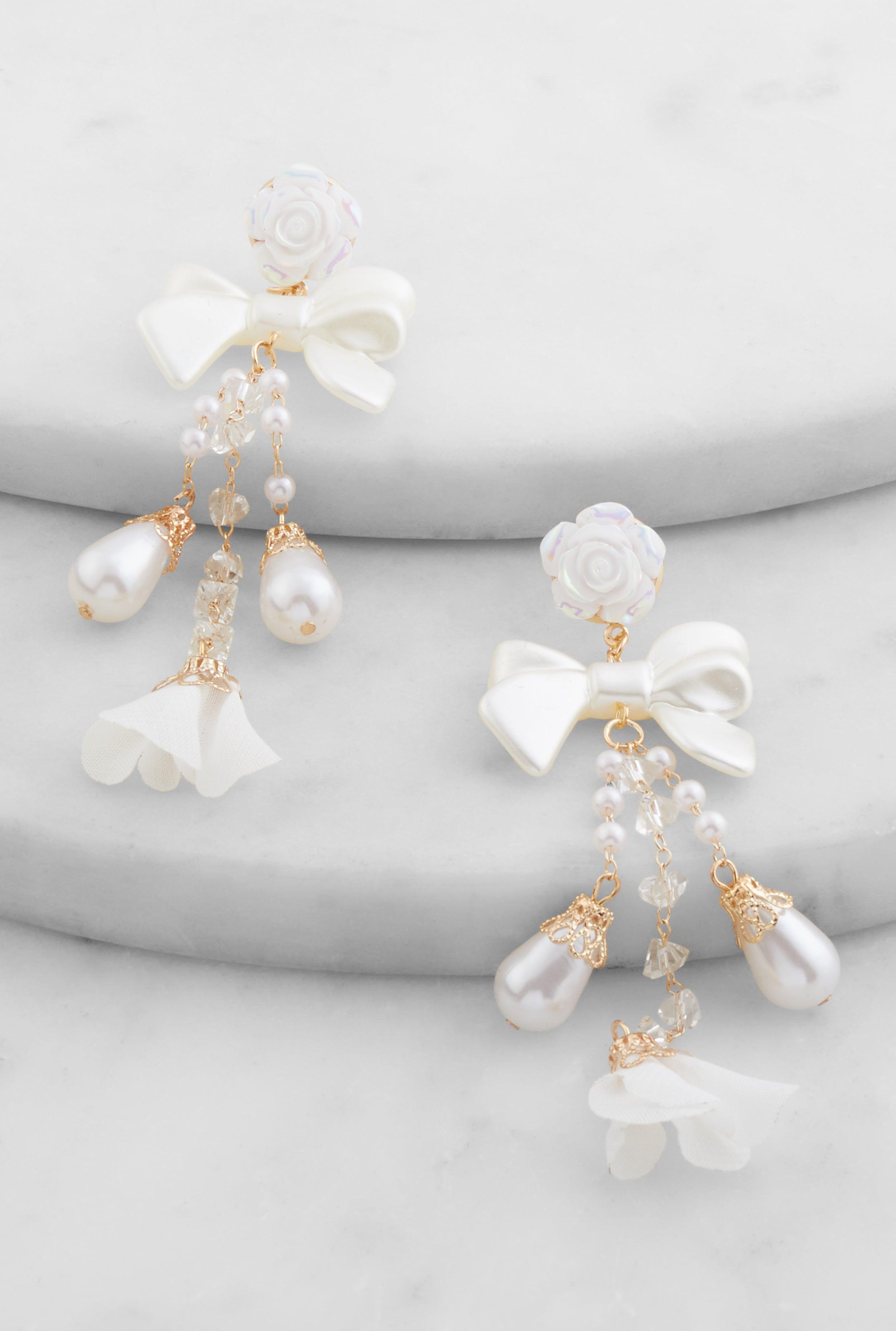 Faux Pearl  Bow Detail Drop Earrings Female Product Image