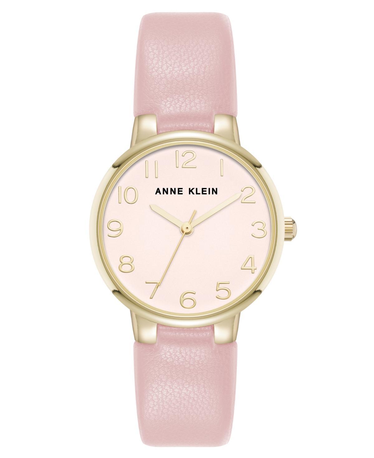 Anne Klein Womens Quartz Easy to Read Pink Leather and Gold-Tone Alloy Metal Watch, 32.5mm - Pink/Gold-Tone Product Image