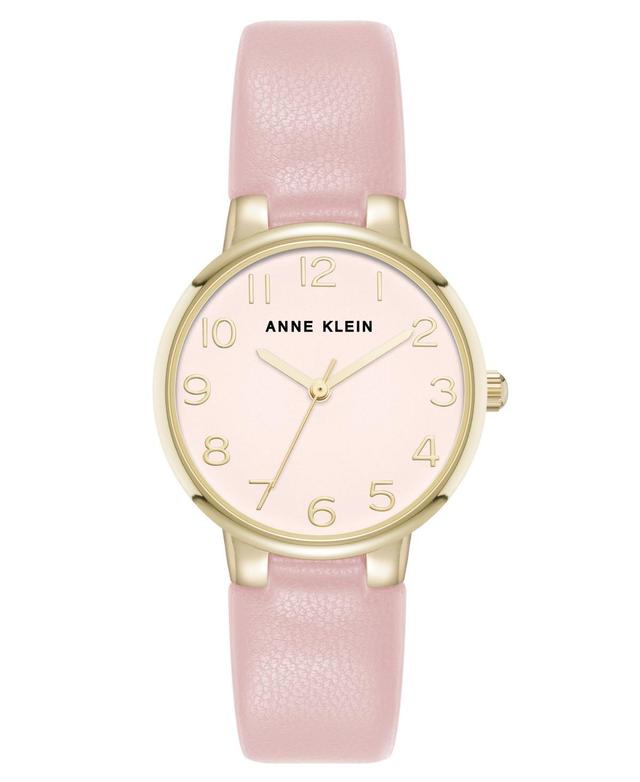 Anne Klein Womens Quartz Easy to Read Pink Leather and Gold-Tone Alloy Metal Watch, 32.5mm - Pink/Gold-Tone Product Image