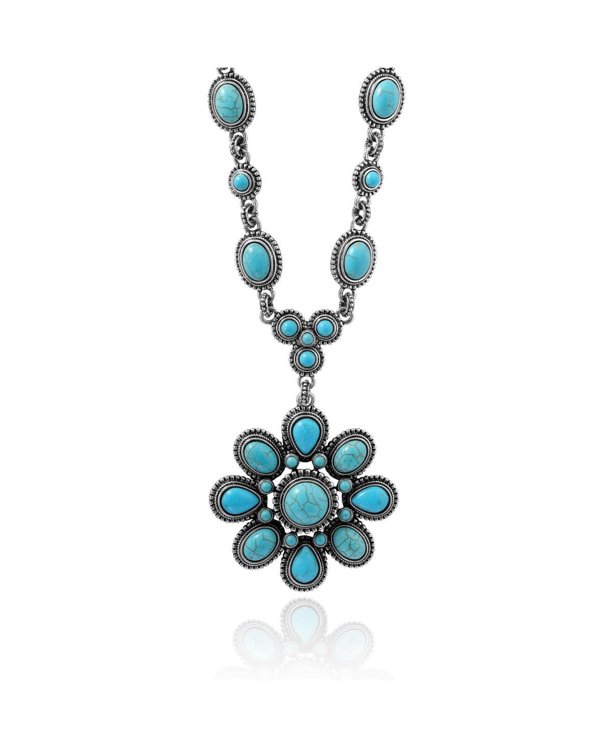 Jessica Simpson Womens Large Turquoise Stone Flower Necklace or Gold Tone - Silver product image