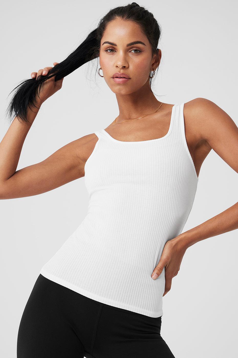 Ribbed Sea Coast Scoop Neck Tank - White Female Product Image