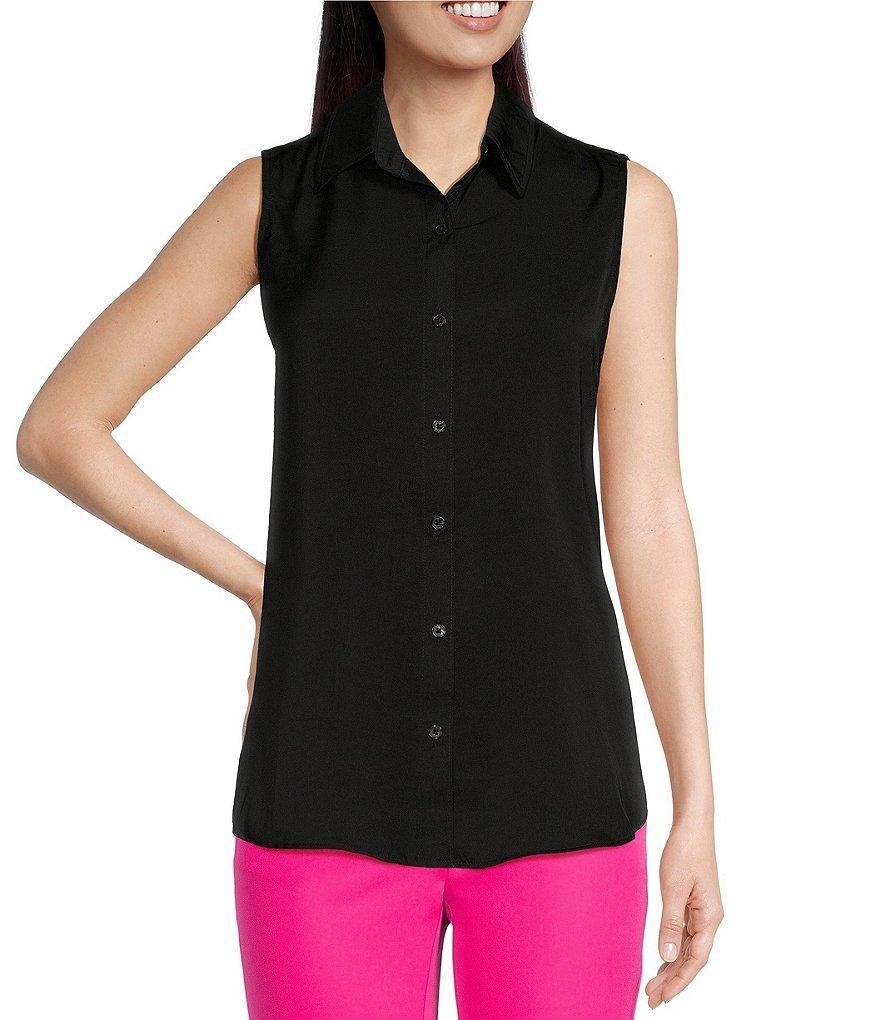 DKNY Collared Neckline Sleeveless Button Front Blouse Product Image