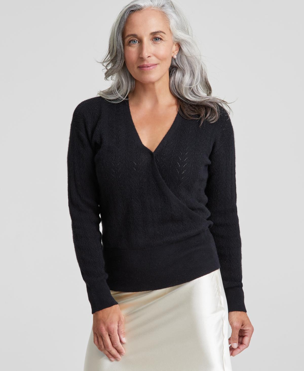 Charter Club Womens 100% Cashmere Long-Sleeve Pointelle Surplice Sweater, Created for Macys Product Image