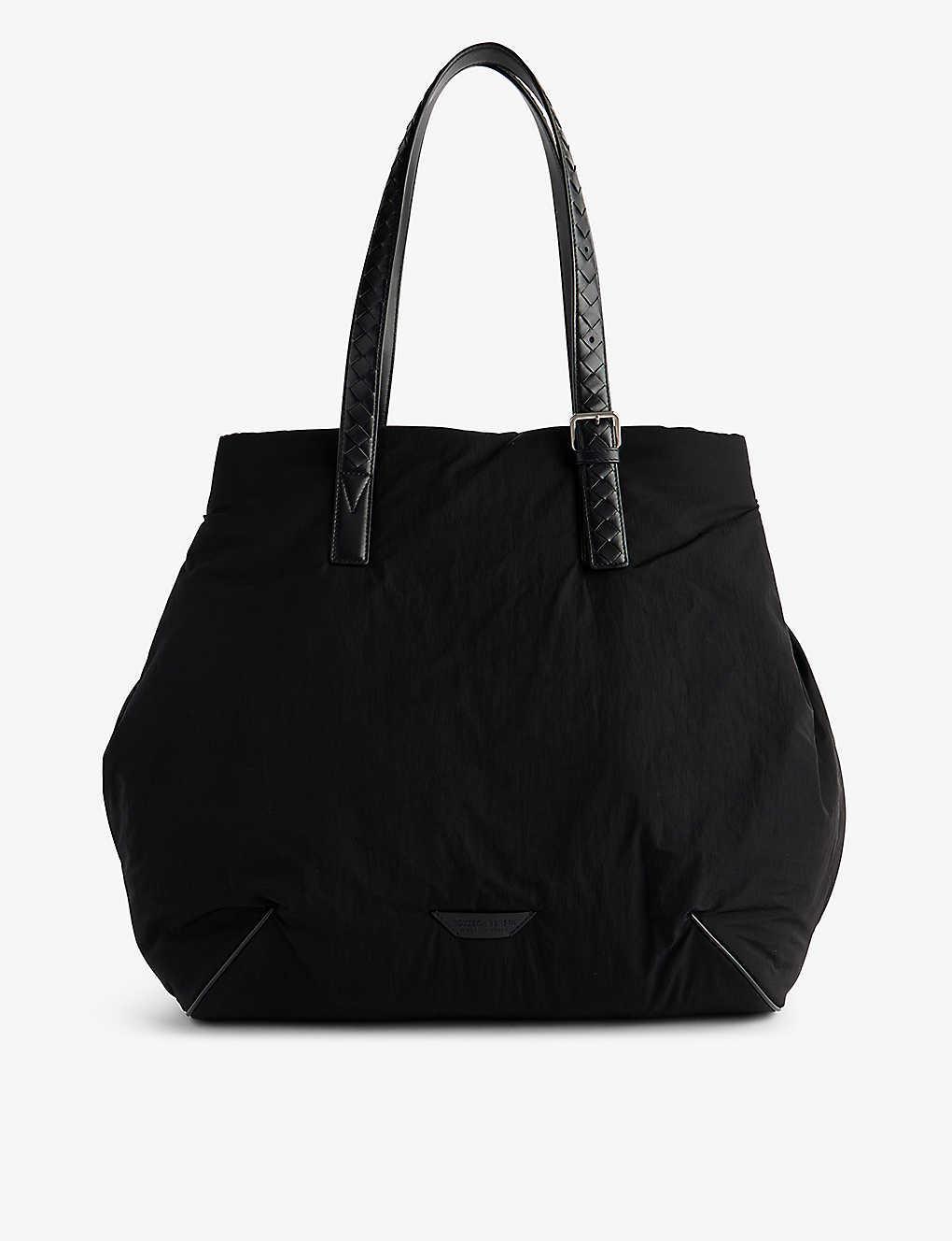 BOTTEGA VENETA Black-silver Logo-patch Faux-leather Tote Bag Product Image