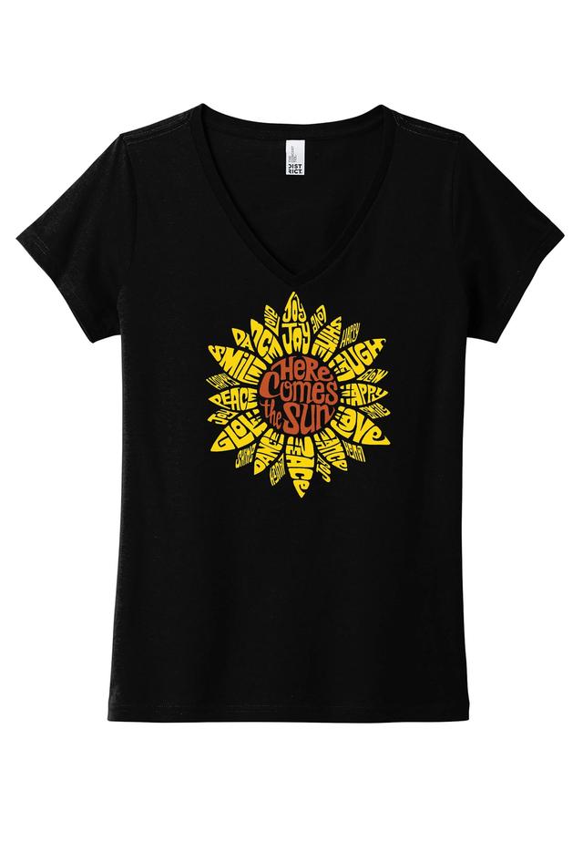 LA Pop Art Plus Size Women's Word Art Sunflower V-Neck Tee Product Image