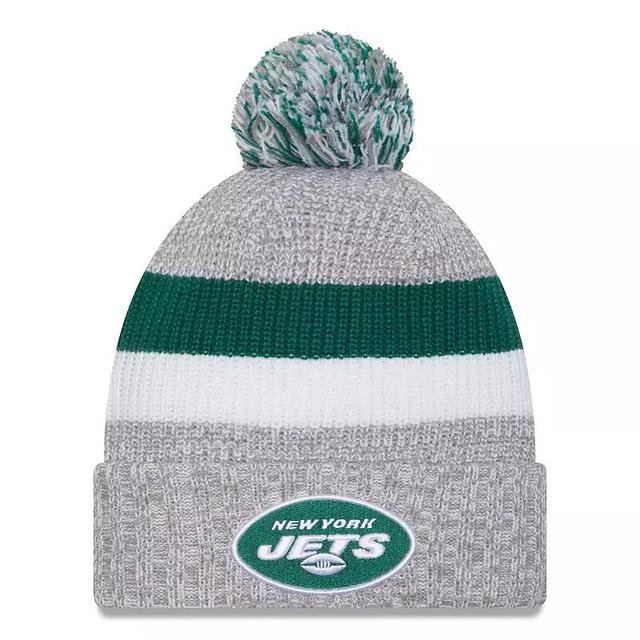 Mens New Era Heather Gray New York Jets Cuffed Knit Hat with Pom Product Image