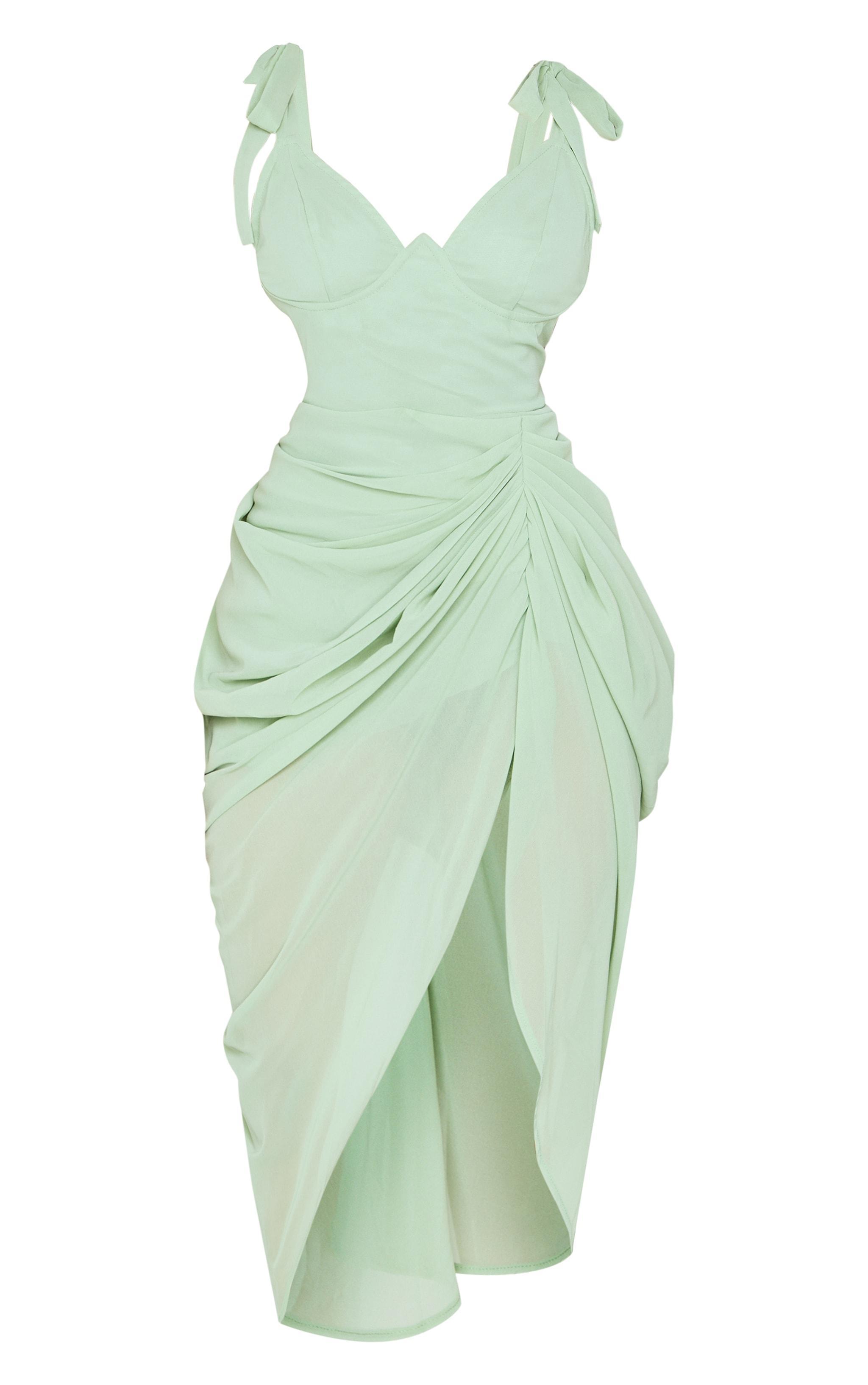 Petite Sage Green Underwire Detail Draped Midi Dress Product Image