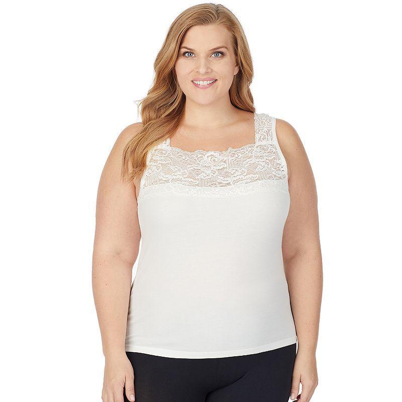 Plus Size Cuddl Duds SofTech Lace-Trim Squareneck Tank Top, Womens Product Image