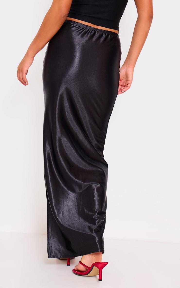 Black Floral Blur Print Stretch Satin Maxi Skirt Product Image