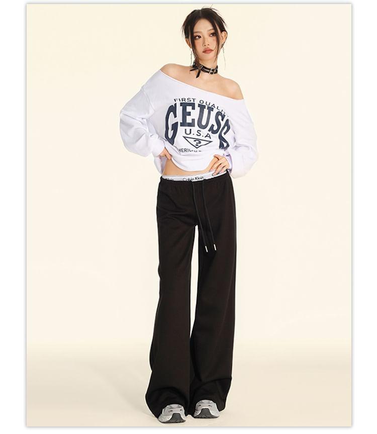 Drawstring Waist Plain Wide Leg Sweatpants Product Image