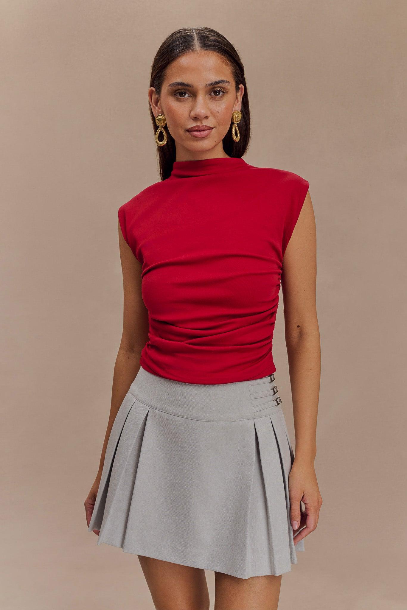 Ellia High Neck Sleeveless Top - Red Product Image