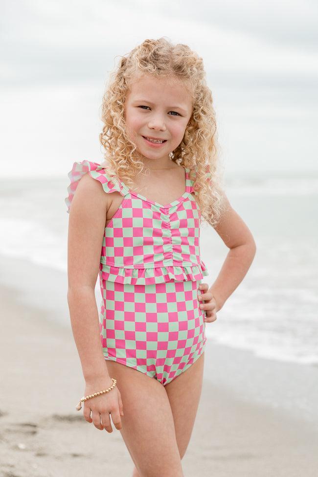 Kid's Beach Vibes Only In Watermelon Crawl One Piece Swimsuit Product Image