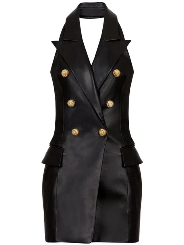 BALMAIN Leather Halterneck Dress In Black Product Image