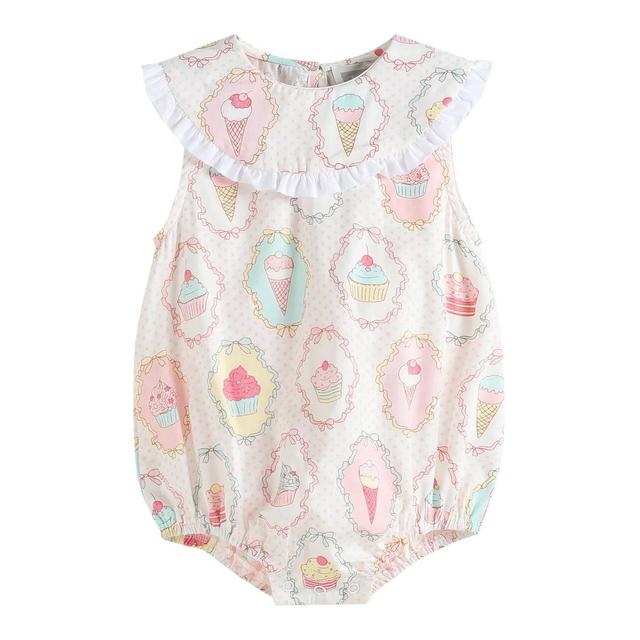 Sweet Bakery Print Cupcake Collared Bubble Romper Product Image