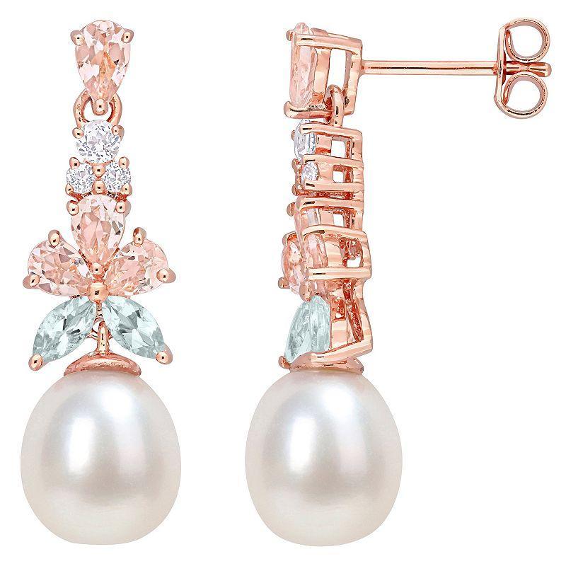 Stella Grace 18k Rose Gold Over Silver Freshwater Cultured Pearl & Gemstone Drop Earrings, Womens, Sterling Product Image