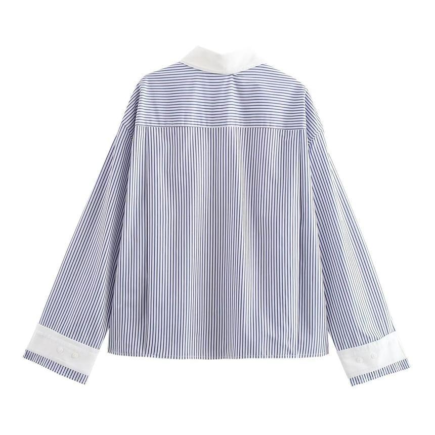 Long-Sleeve Striped Panel Shirt Product Image