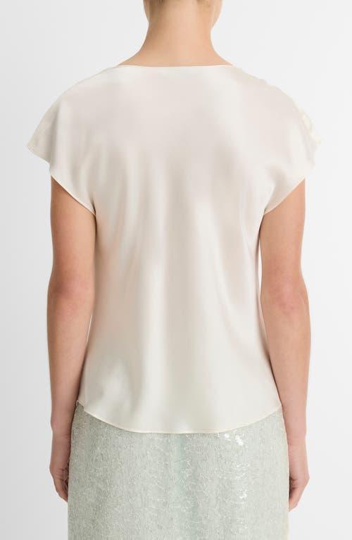 Cowl-neck Cap-sleeve Satin Blouse In Off White Product Image