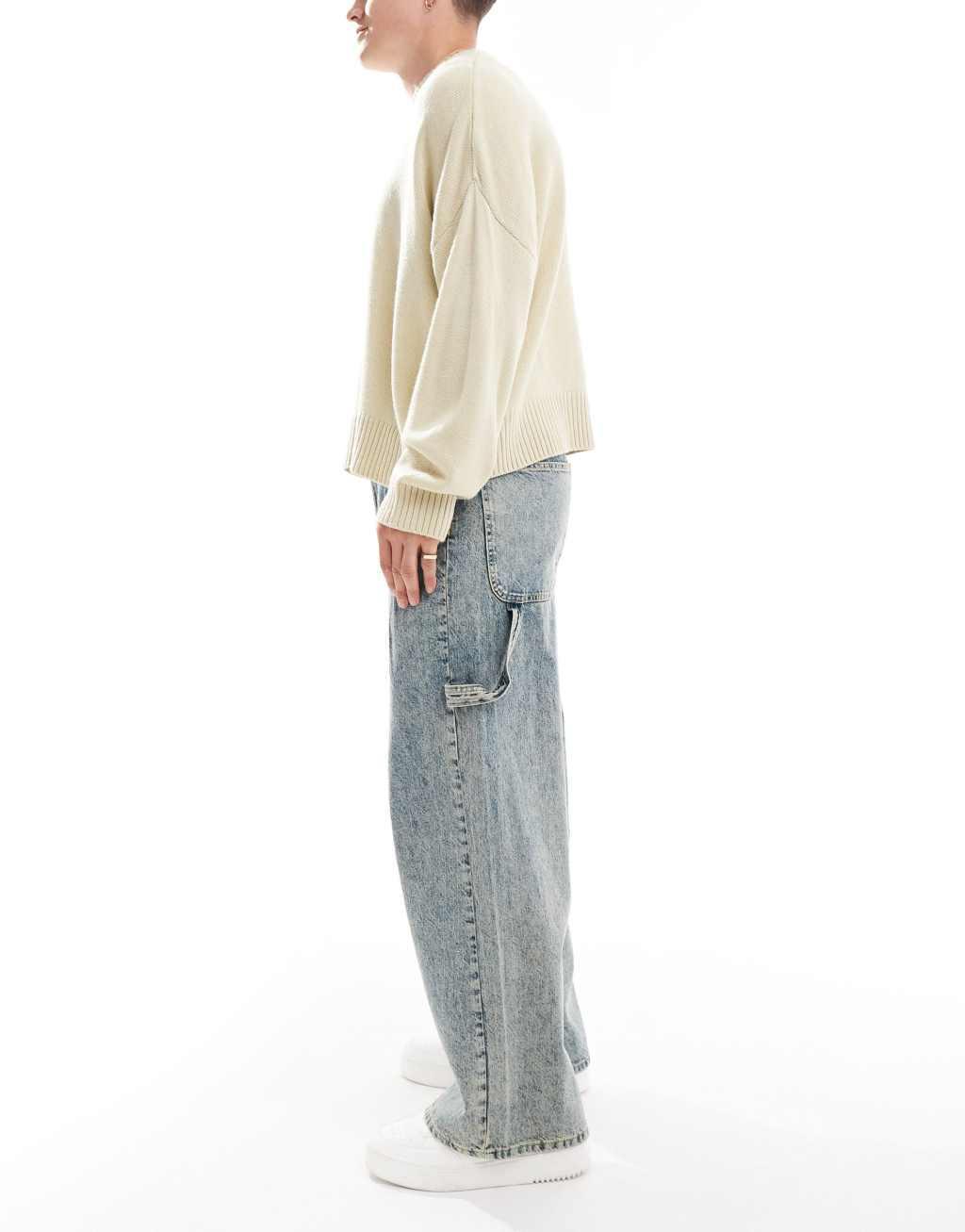 ASOS DESIGN super baggy jeans with carpenter details in snow wash and tint Product Image