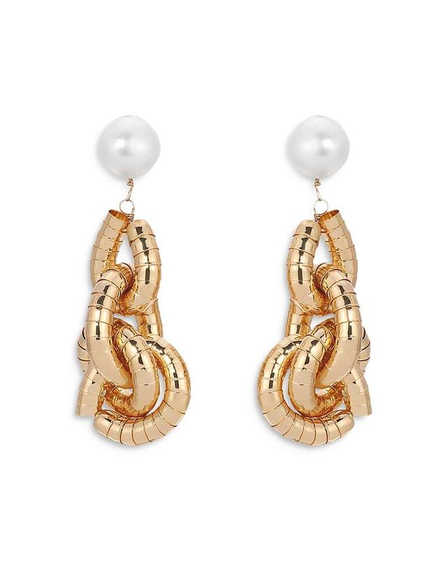 Ettika Liquid Link Pearl Drop Earrings in 18K Gold Plated Product Image