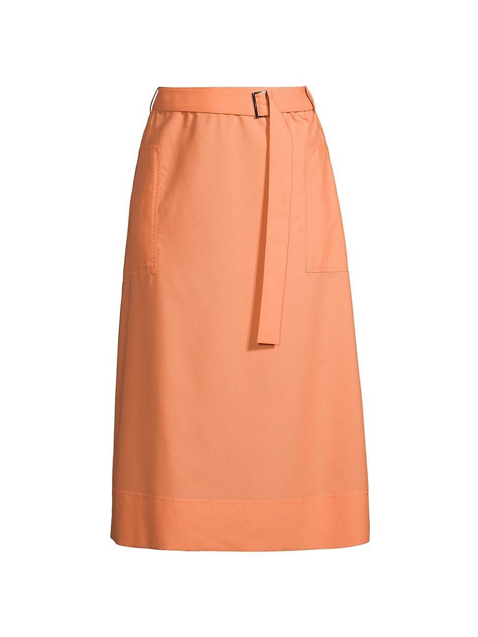 Belted A-Line Poplin Midi Skirt Product Image