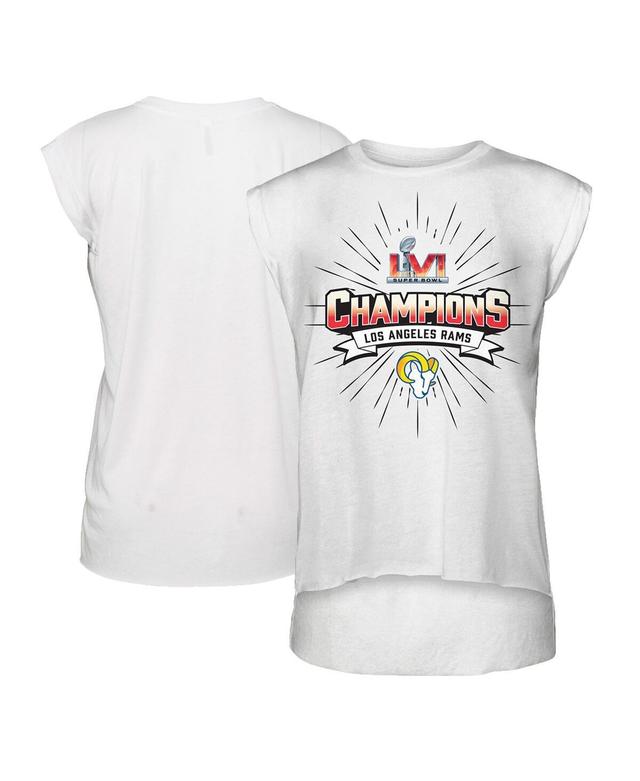 Womens Wear by Erin Andrews White Los Angeles Rams Super Bowl Lvi Champions Burst Muscle Sleeveless T-shirt Product Image