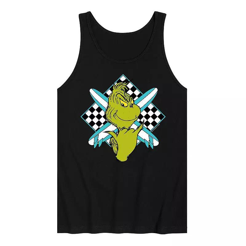 Mens Dr. Seuss The Grinch Crossed Surfboards Graphic Tank Top Grey Gray Product Image