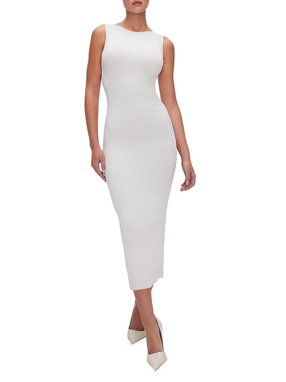 Womens Stretch Rib Scoop Back Midi Dress | Cloud White, Size 3XL | Good American by Khlo Kardashian Product Image