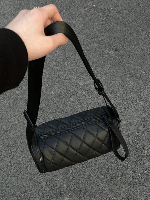 Rhombic Solid Color Split-Joint Zipper Shoulder Bags Crossbody Bags Product Image