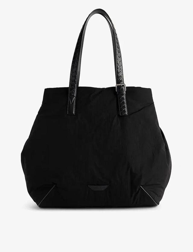 BOTTEGA VENETA Black-silver Logo-patch Faux-leather Tote Bag Product Image