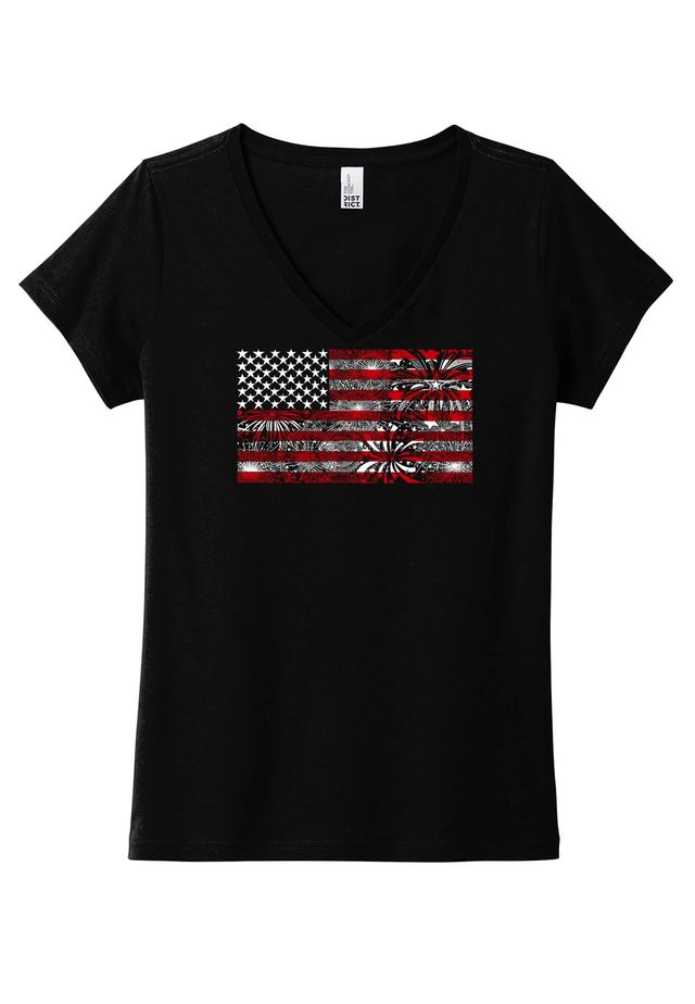 LA Pop Art Women's Word Art Fireworks American Flag Graphic Tee Product Image