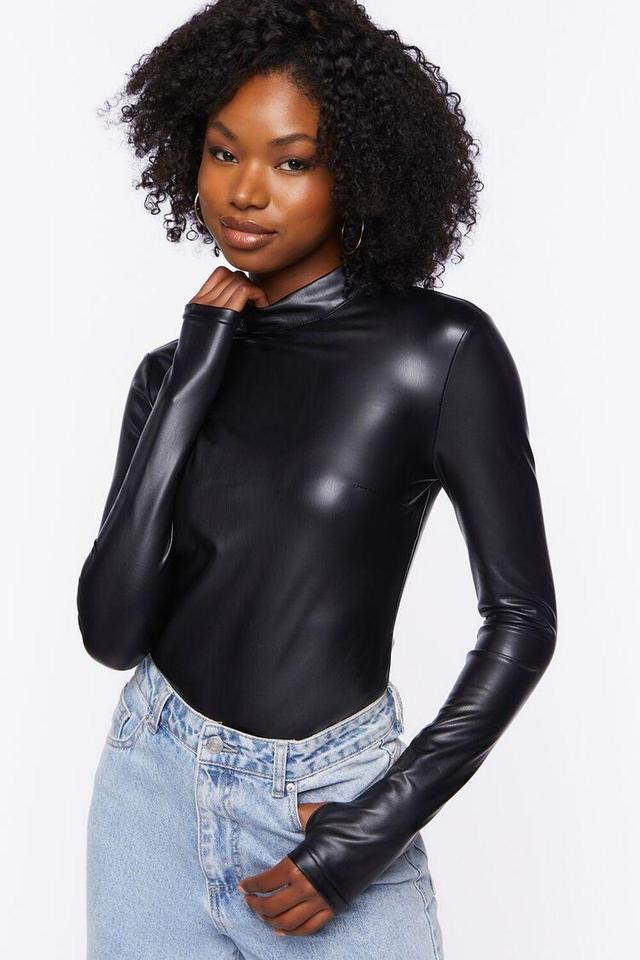 Faux Leather Long-Sleeve Bodysuit | Forever 21 Product Image