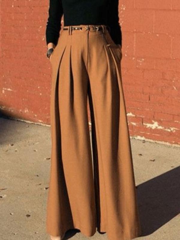 High Waisted Loose Pleated Split-Joint Wide Leg Pants Trousers Product Image