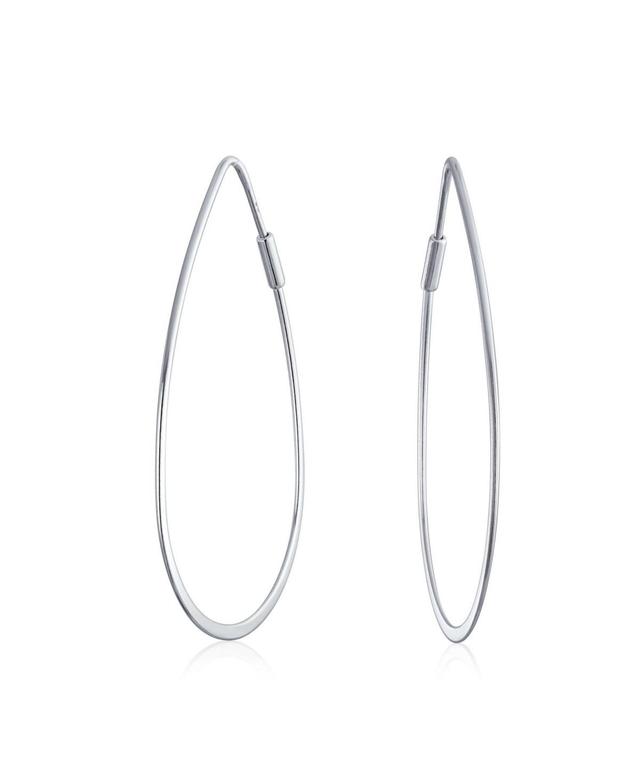 Bling Jewelry Boho Minimalist Geometric Flat Wire Pear Shaped Endless Lightweight Thin Oval Big Hoop Earrings For Women .925 Sterling Silver 1.75 Inch Product Image