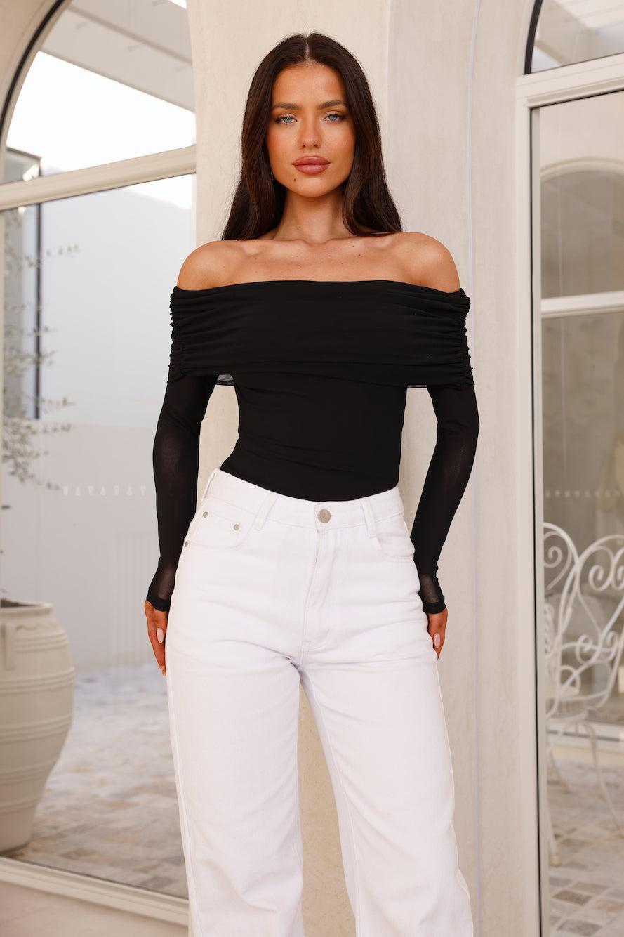 Chérie Off Shoulder Mesh Bodysuit Black Product Image