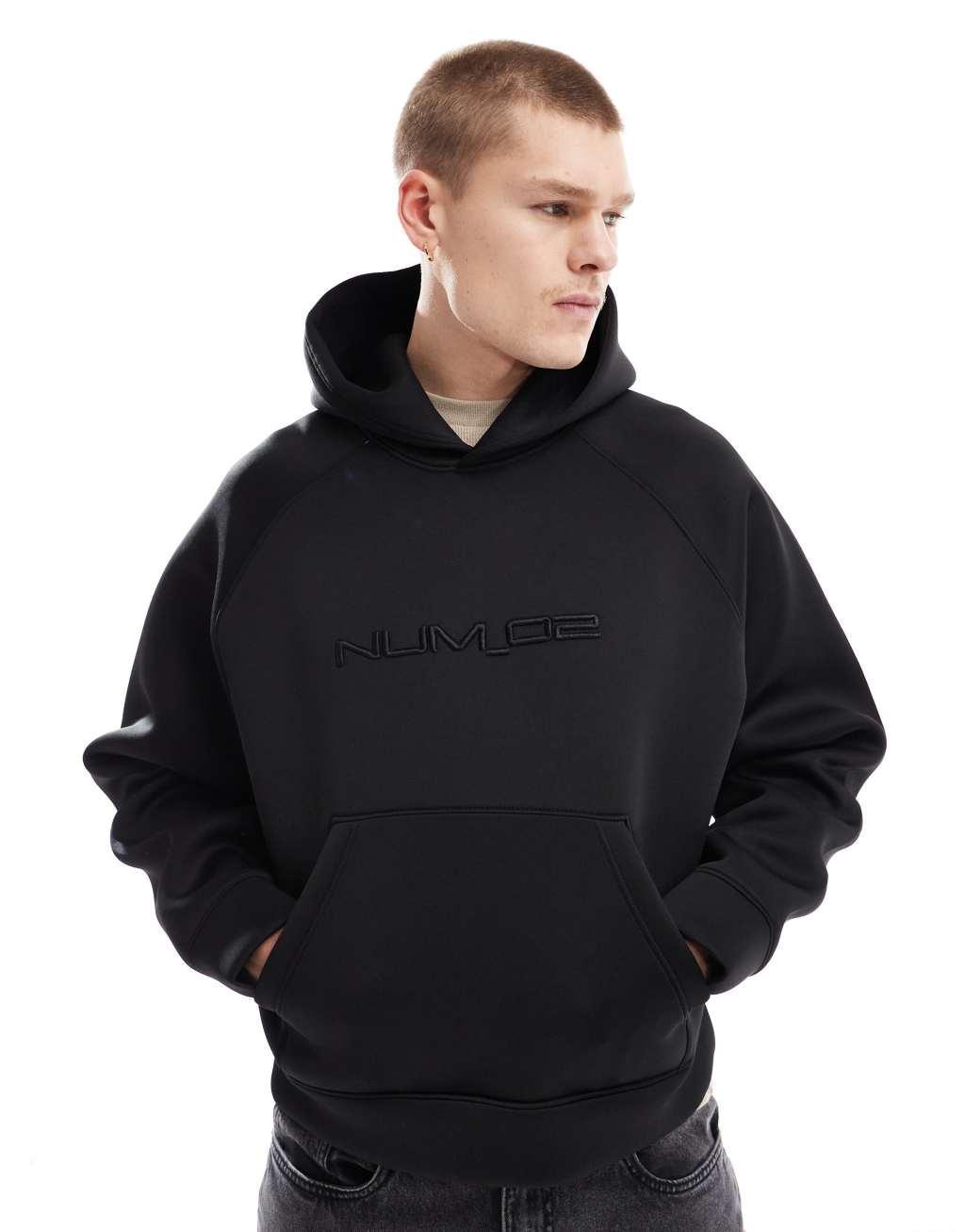 Bershka boxy fit premium hoodie in black product image