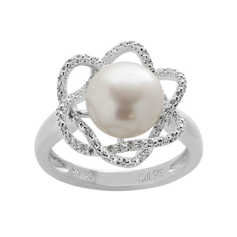 PearLustre by Imperial Freshwater Cultured Pearl & Diamond Accent Sterling Silver Flower Ring, Womens White Product Image