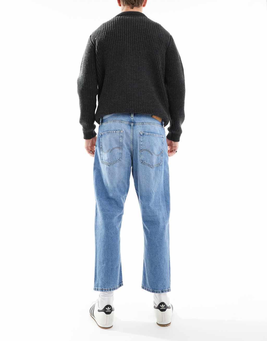 Jack & Jones mark cropped straight jean in mid blue wash  Product Image