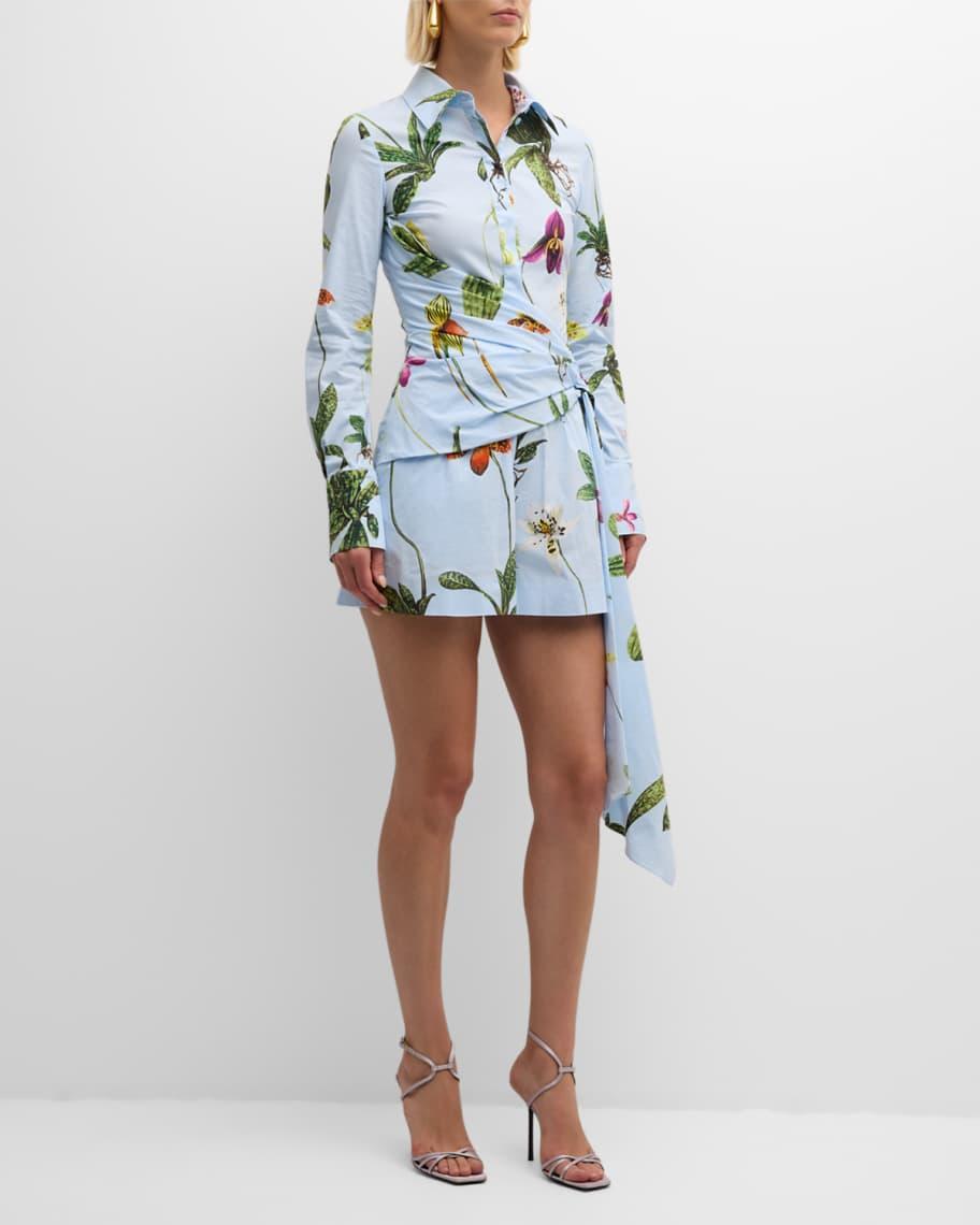 Long-Sleeve Orchids Poplin Draped Romper Product Image