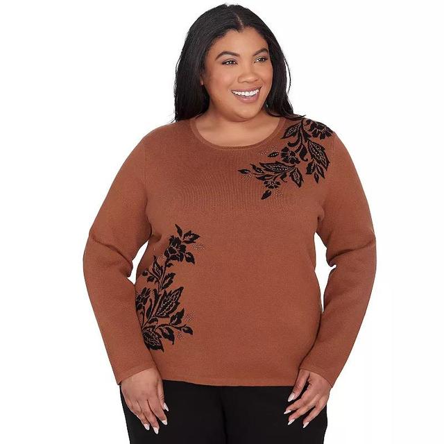 Plus Size Alfred Dunner Long Sleeve Floral Embroidery Top, Womens Product Image