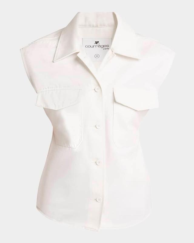 Cap-Sleeve Button-Down Top Product Image