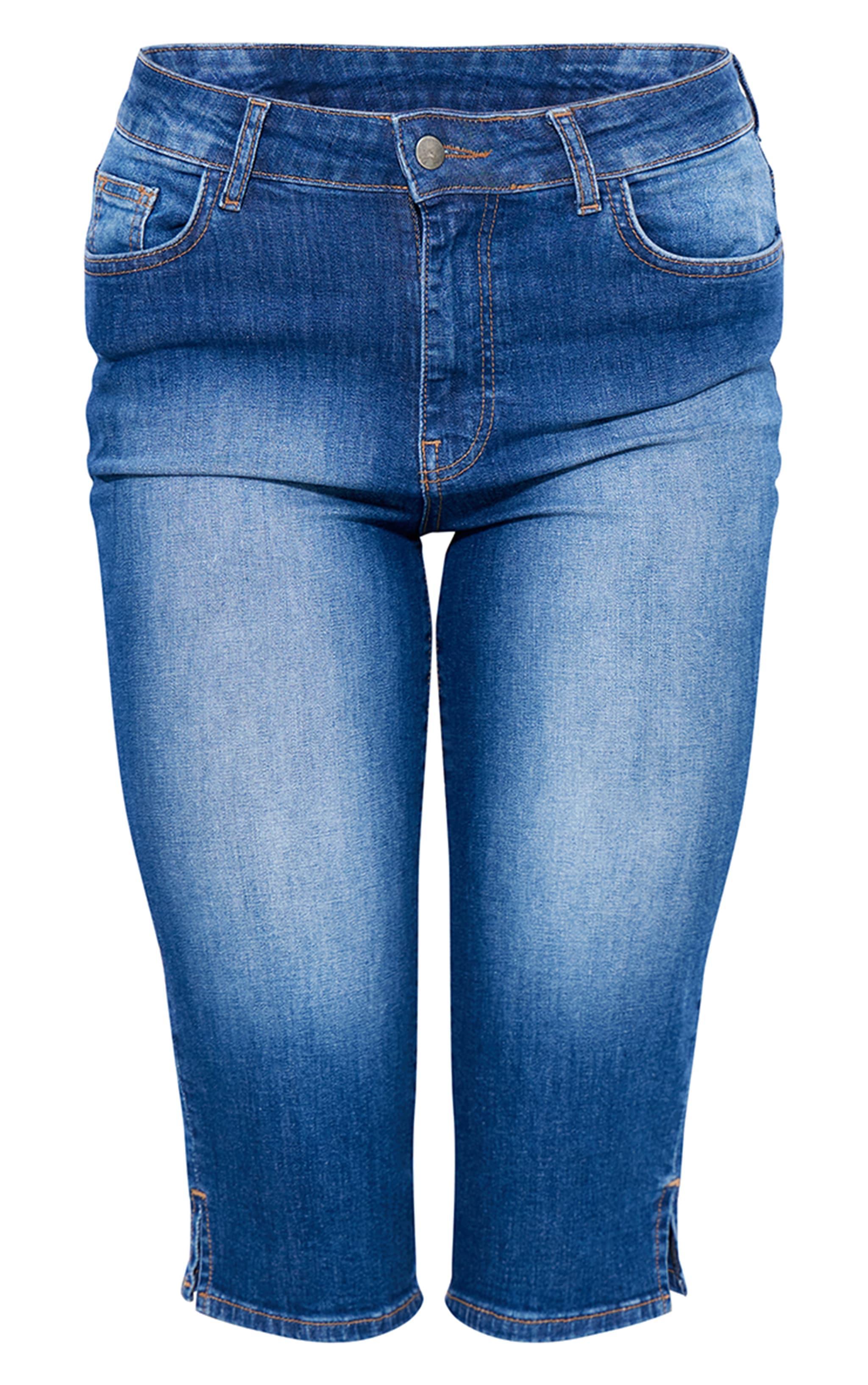 Mid Blue Wash Cropped Denim Capris Product Image